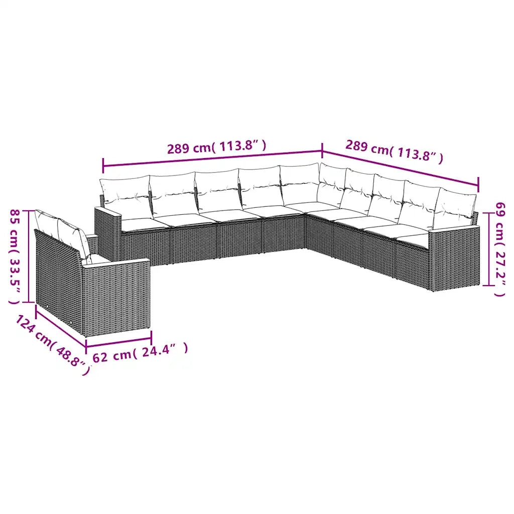 Set Divani da Giardino 11 pz con Cuscini Nero in Polyrattan 3226127
