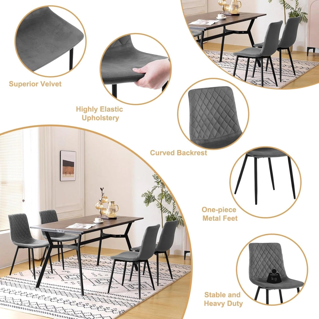 Sedie da Cucina Set da 4, Sedie Imbottite con Gambe in Metallo, Seduta in Velluto, per Camera da Letto, Sala da Pranzo,Grigio Scuro