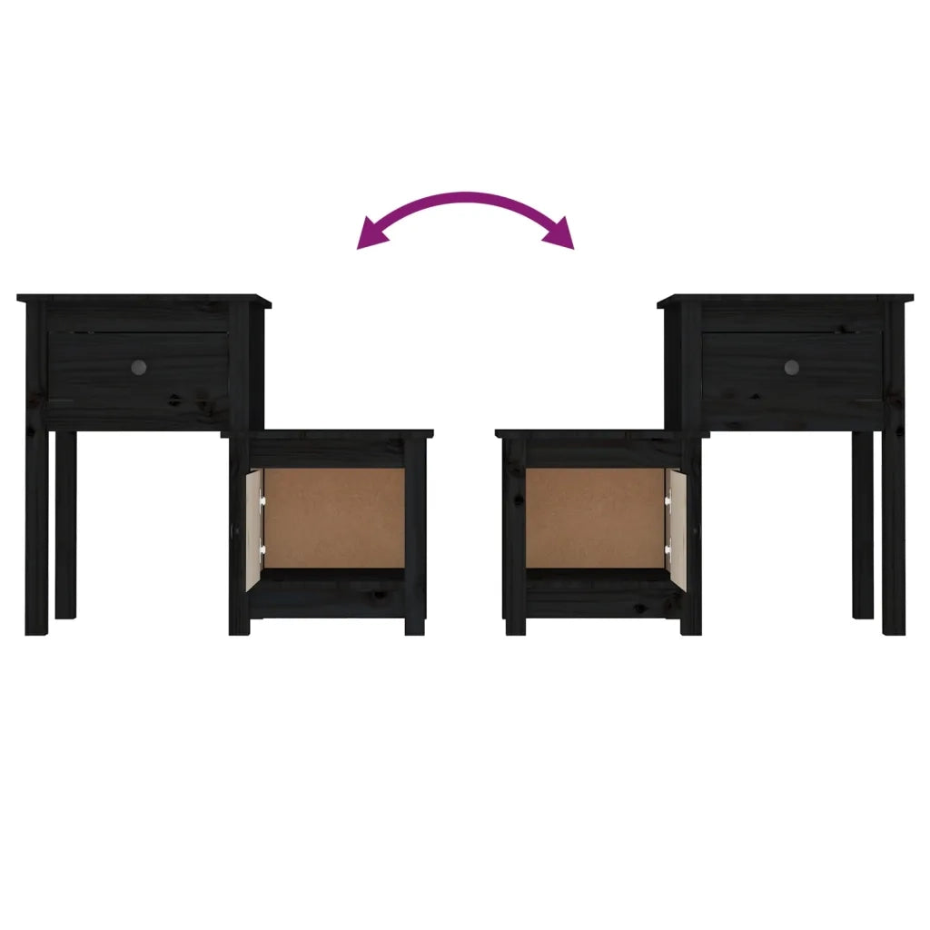 Comodini 2 pz-Set di 2 Tavolino da notte Neri 79,5x38x65,5 cm in Legno Massello di Pino