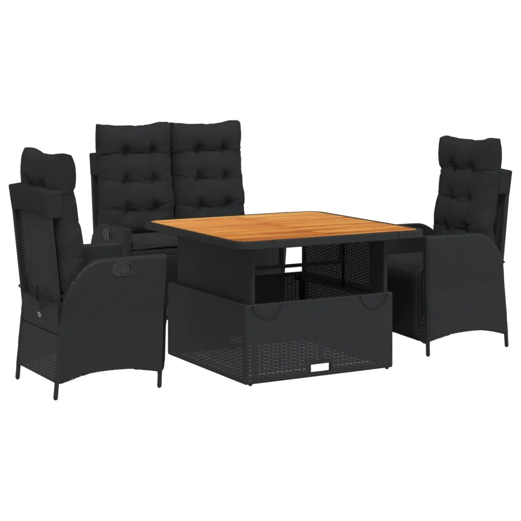 Set da Pranzo da Giardino 4 pz con Cuscini Nero in Polyrattan 3277453