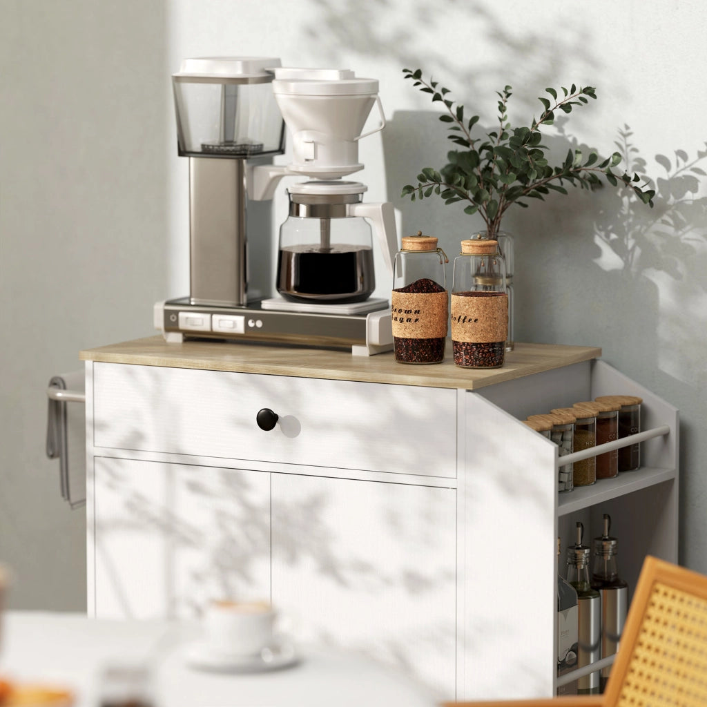 Carrello da Cucina con 1 Cassetto 2 Ante 3 Ripiani per Spezie e Portaasciugamani con Ruote per Cucina Bianco