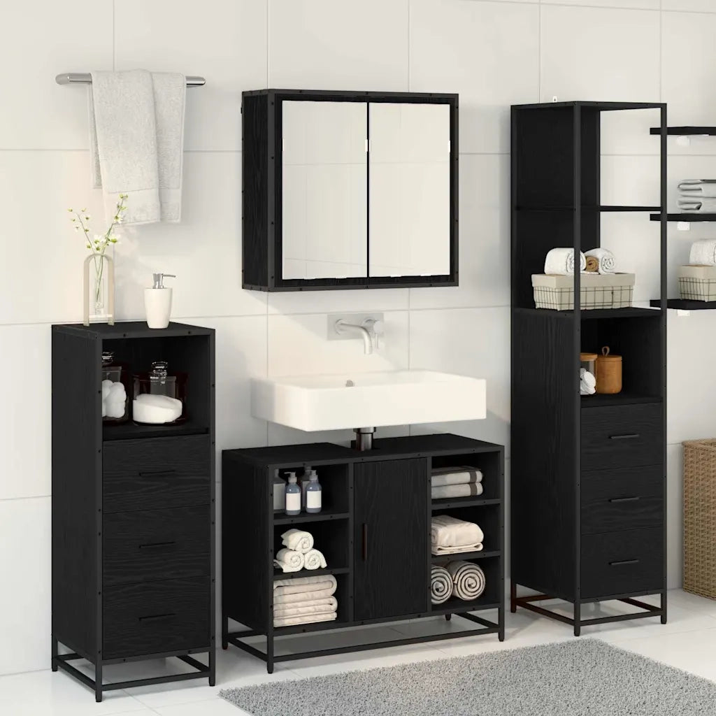 Set di mobili per il bagno 3 pcs Rovere Nero Legno multistrato