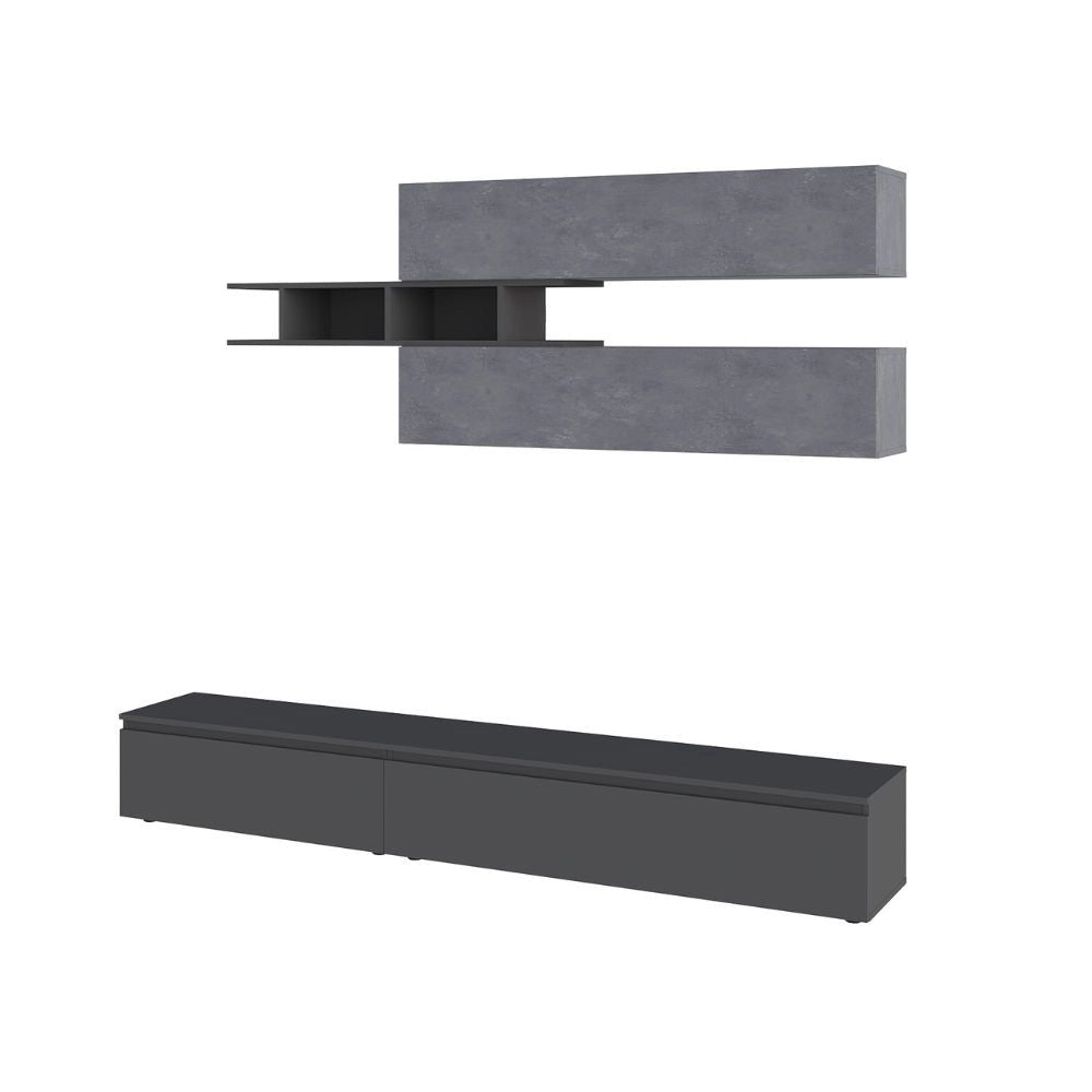 Parete attrezzata cemento e antracite Venus 250x40x206H