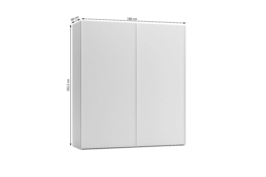 Guardaroba 0, Armadio moderno a 2 ante scorrevoli, Mobile moderno da camera con tubo appendiabiti e ripiano, Made in Italy, Cm 180x60h202, Bianco