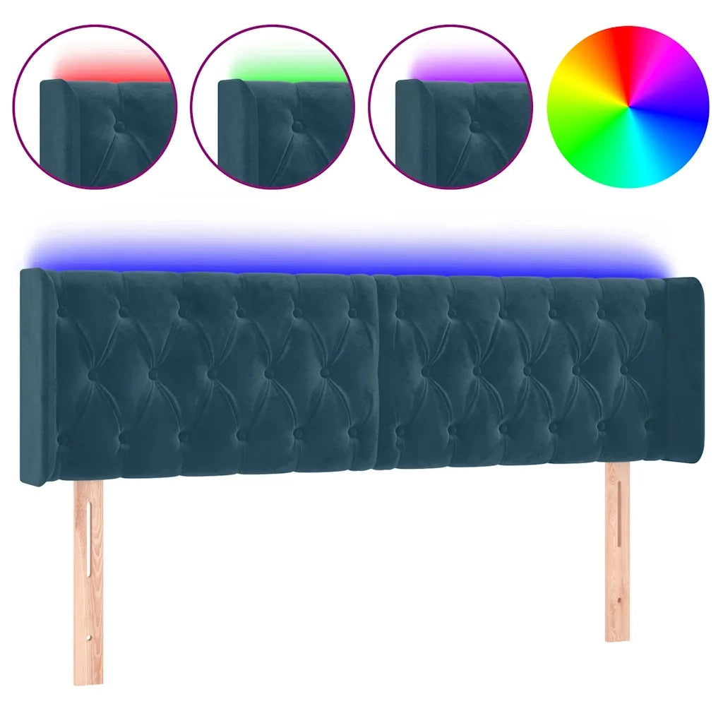Testiera a LED Blu Scuro 147x16x78/88 cm in Velluto