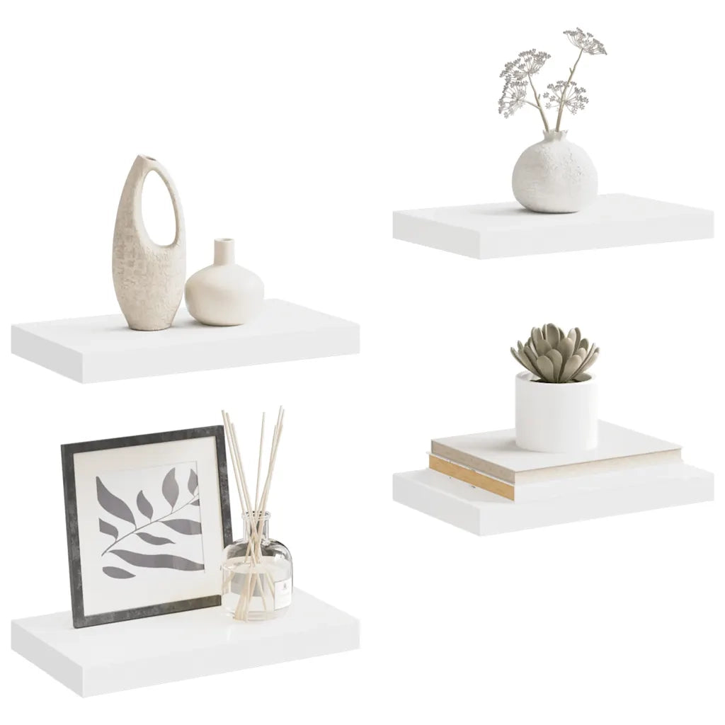 4 pz Scaffali a Parete | Ripiano a parete | Mensole a Parete Bianchi 40x23x3,8 cm in MDF