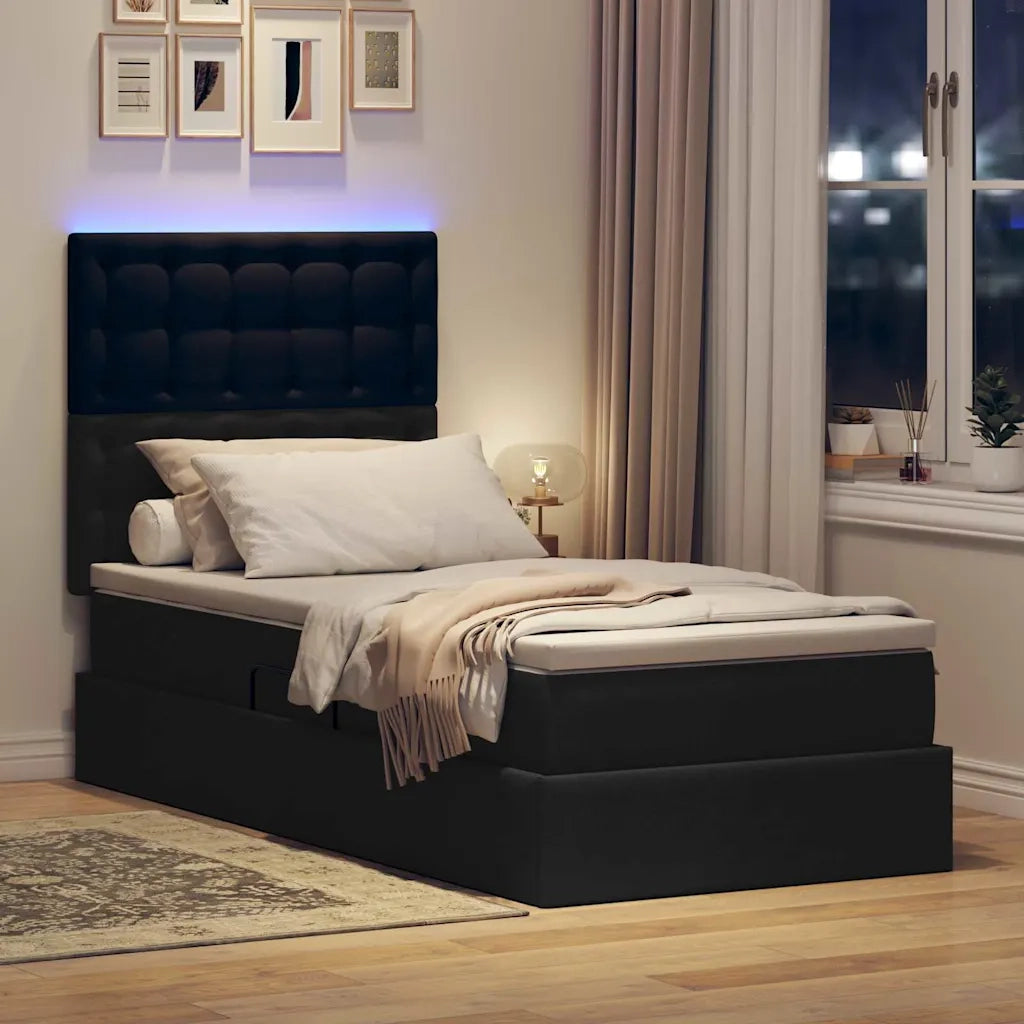 Letto con contenitore LED e materasso Nero 100 x 200 cm Tessuto