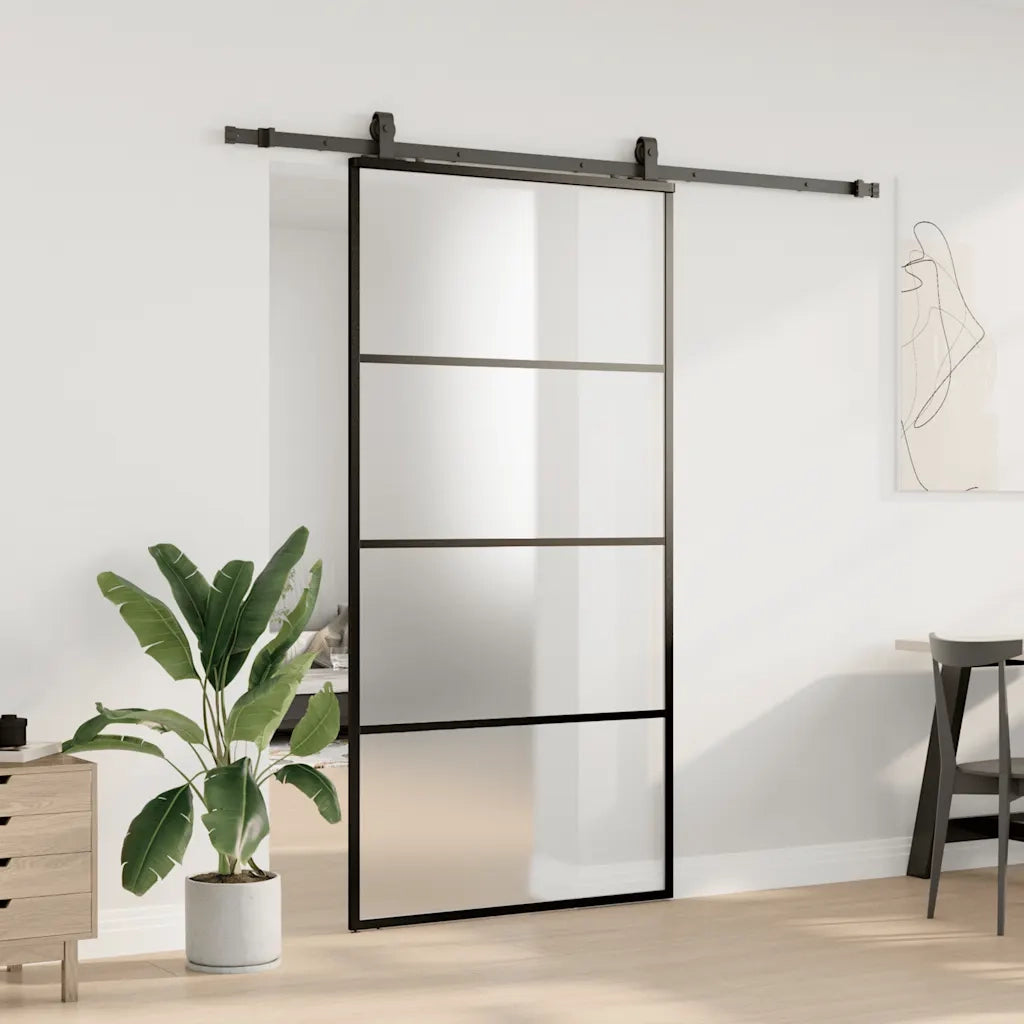 Porta Scorrevole con Ferramenta Nera 102,5x205 cm in Vetro ESG 3375941