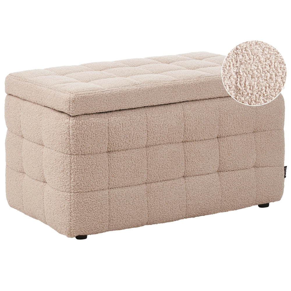 Panca per camera da letto con tappezzeria trapuntata in bouclè beige ottomana con contenitore