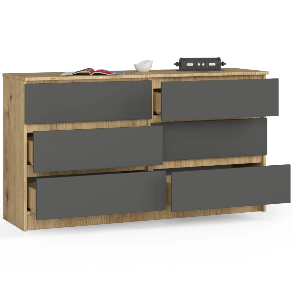 Cassettiera AKORD K140 Quercia Artisan 138 cm 6 cassetti inserto frontale Grigio Grafite 138x40x77 cm