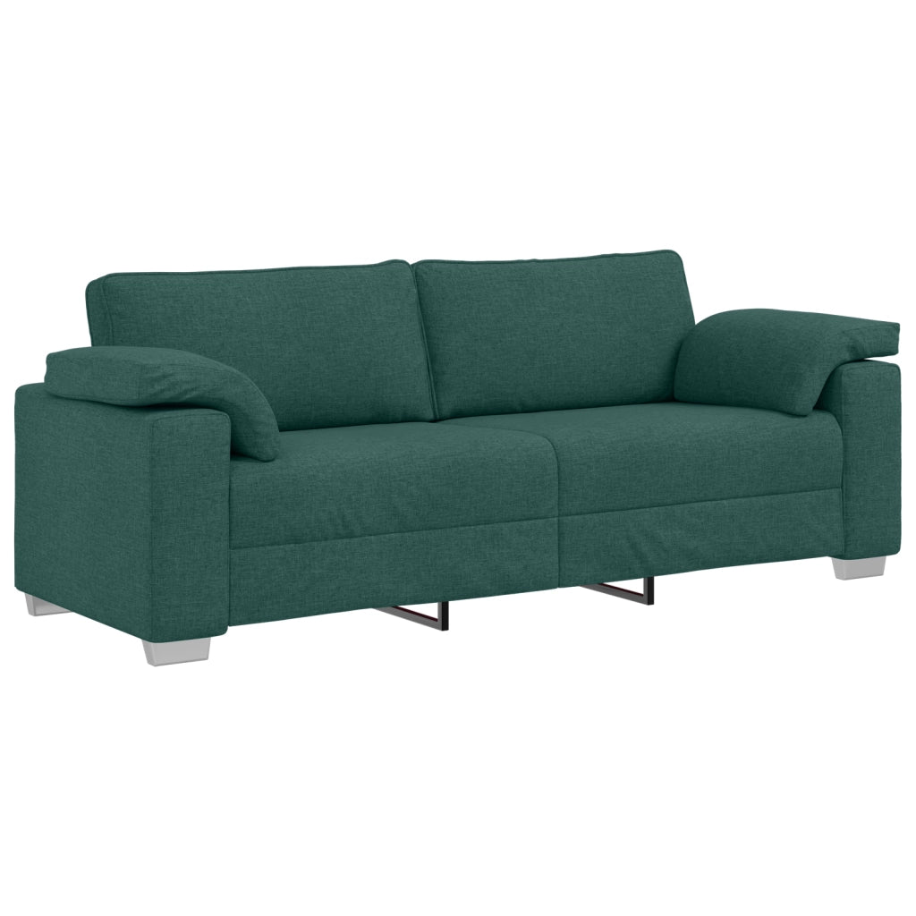 Set divano 2 pezzi con cuscini in tessuto verde scuro