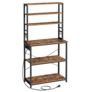 Mensola da cucina con multipresa mensola per macchina da caffè 6 ripiani 6 ganci per forno a microonde struttura in acciaio 40 x 80 x 167 cm marrone 12_0005661
