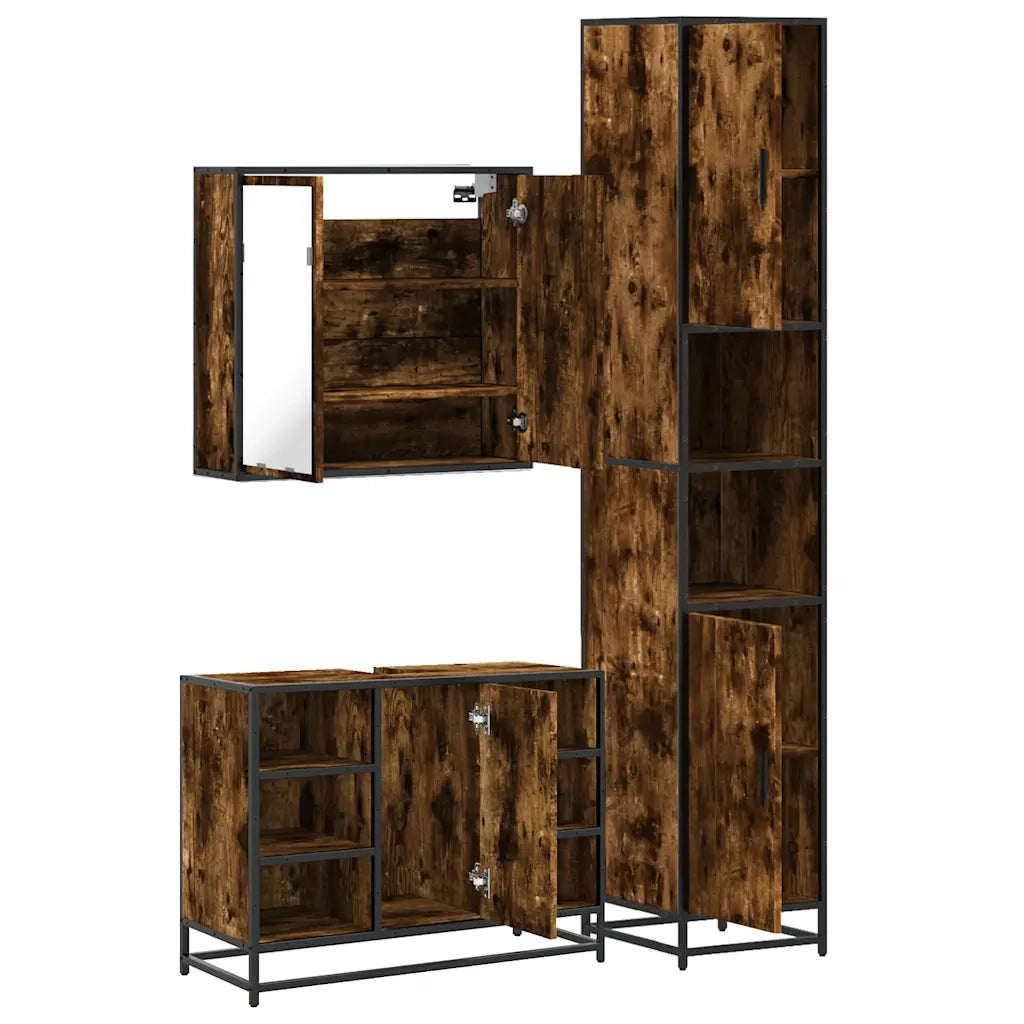 Set Mobili da Bagno 3 pz Rovere Fumo in Legno Multistrato 3301092