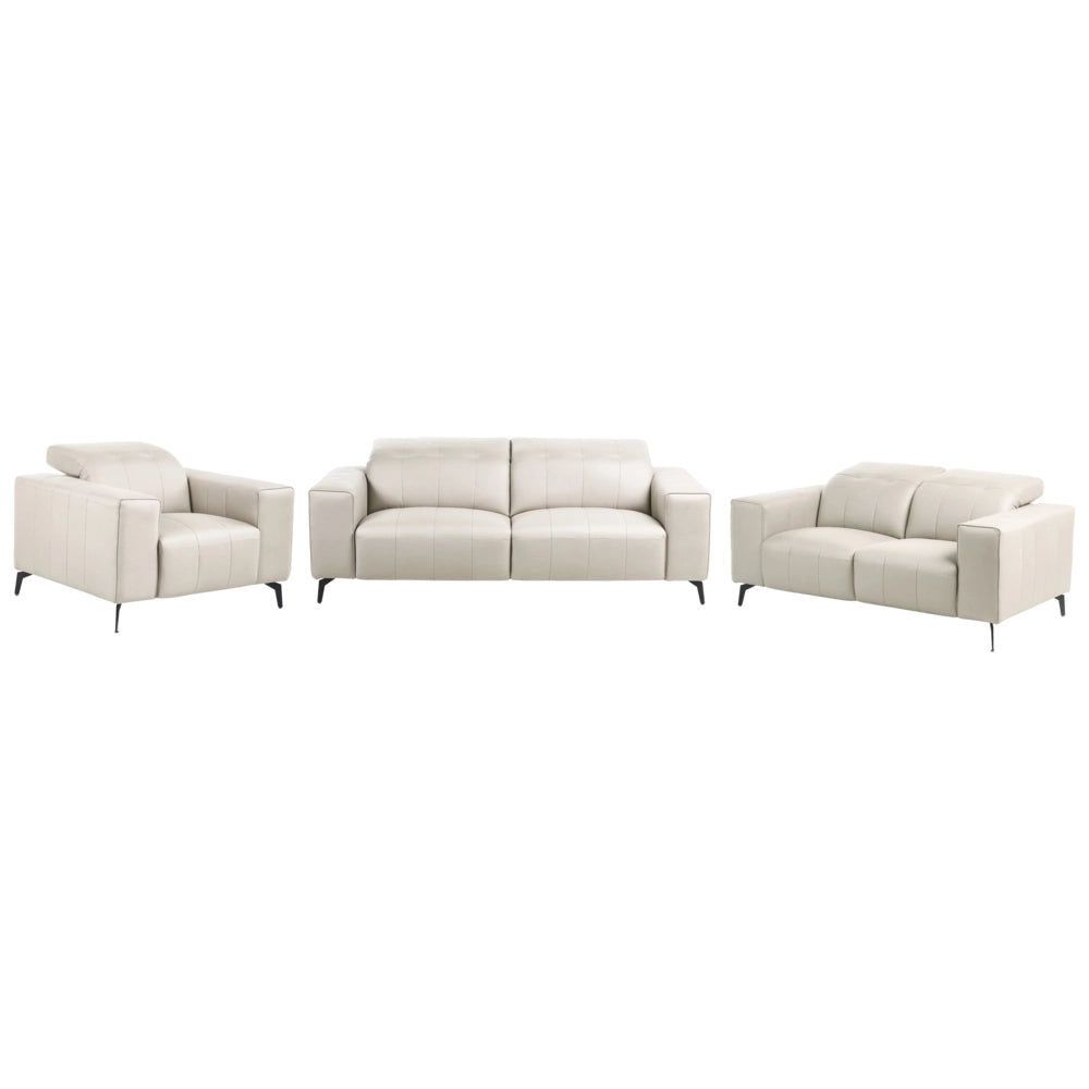 Set moderno per soggiorno in ecopelle Divani e poltrona Divano Poggiatesta regolabile Gambe in metallo Beige chiaro stile moderno