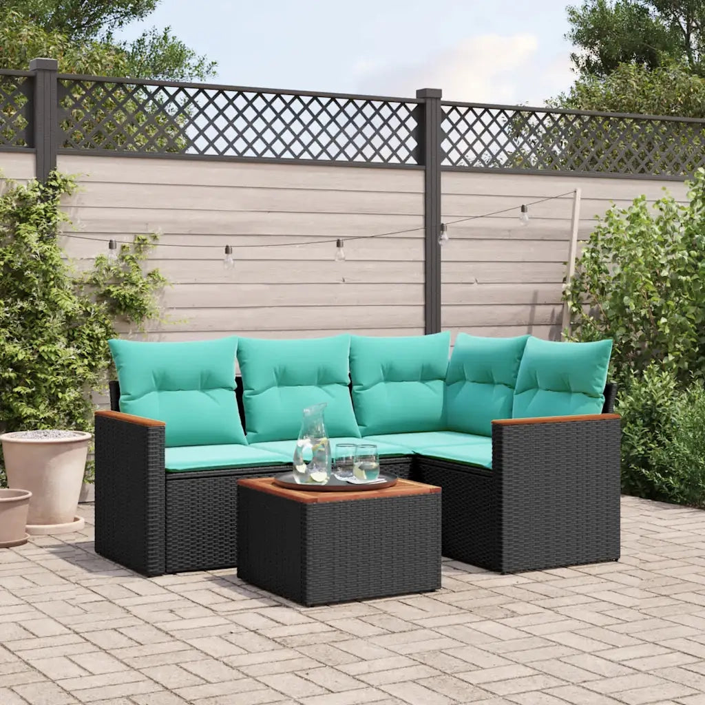 Set Divani da Giardino 5 pz con Cuscini Nero in Polyrattan 3225938