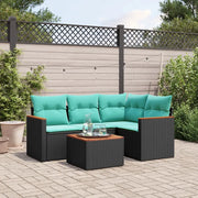 Set Divani da Giardino 5 pz con Cuscini Nero in Polyrattan 3225938