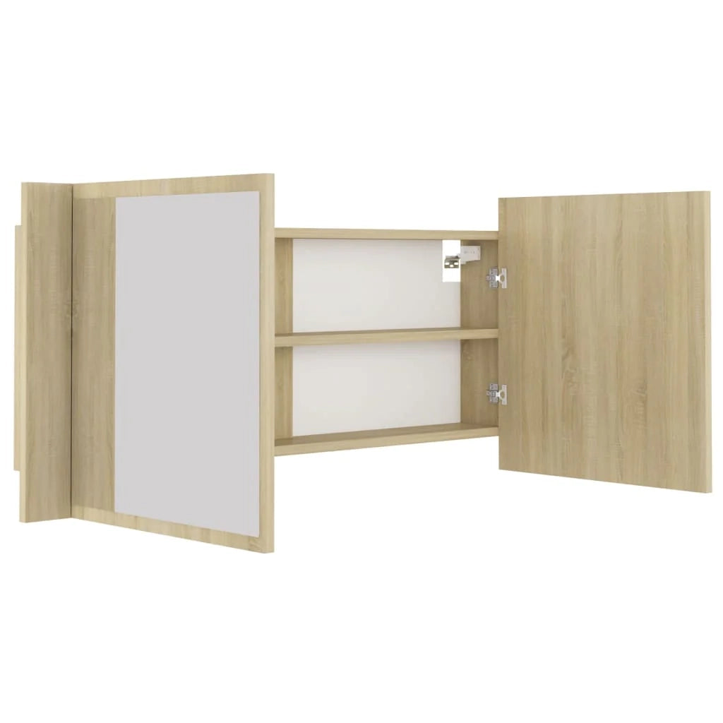 Mobiletto a specchio da bagno a LED 100 x 12 x 45 cm acrilico rovere 02_0006745