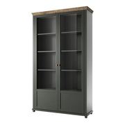 Vetrina ASSIA 2 porte vetrate verde scuro e legno - 125 cm - 10 nicchie - Eleganza senza tempo