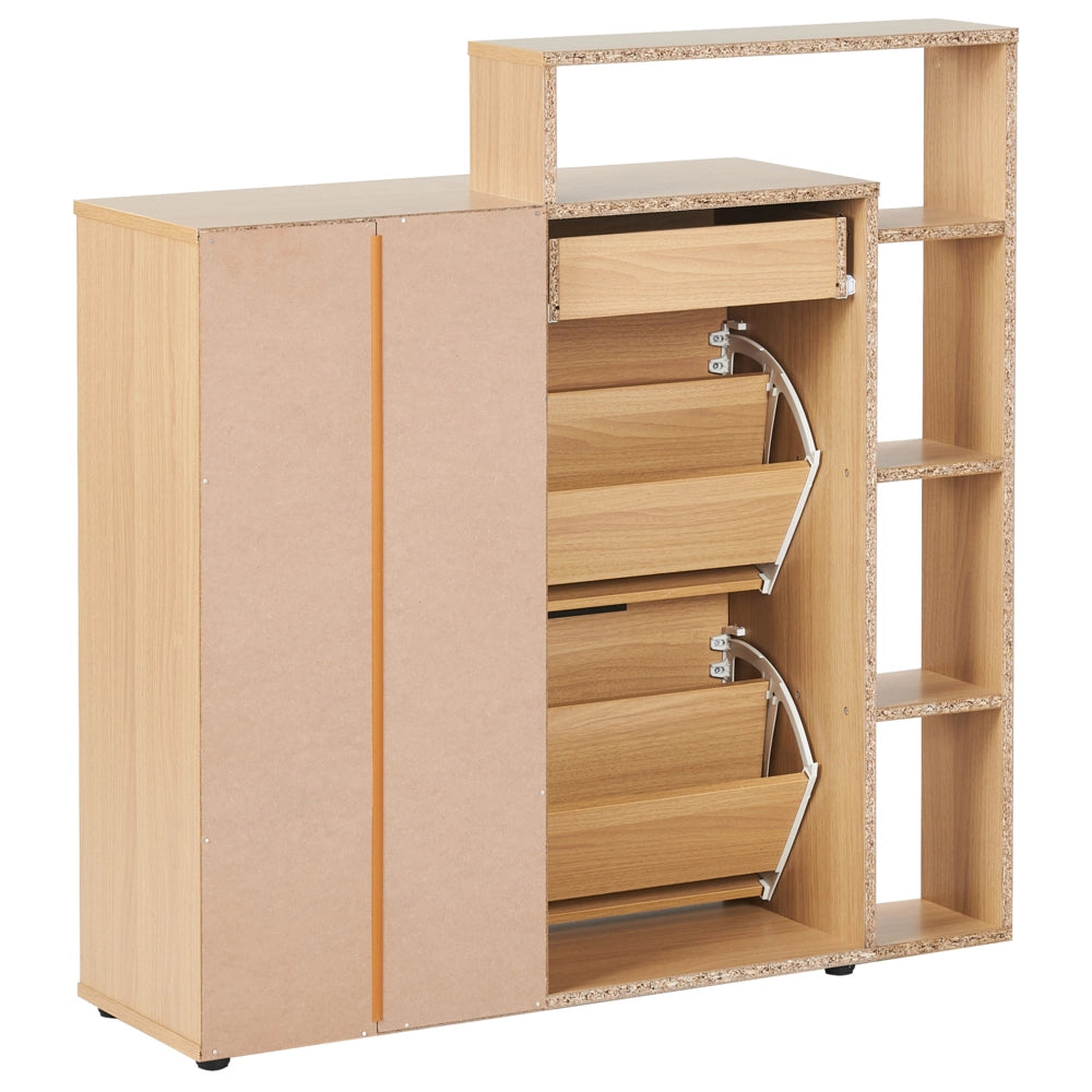 Scarpiera 3 vani con cassetti e ripiani aperti in legno chiaro ingegnerizzato stile moderno design