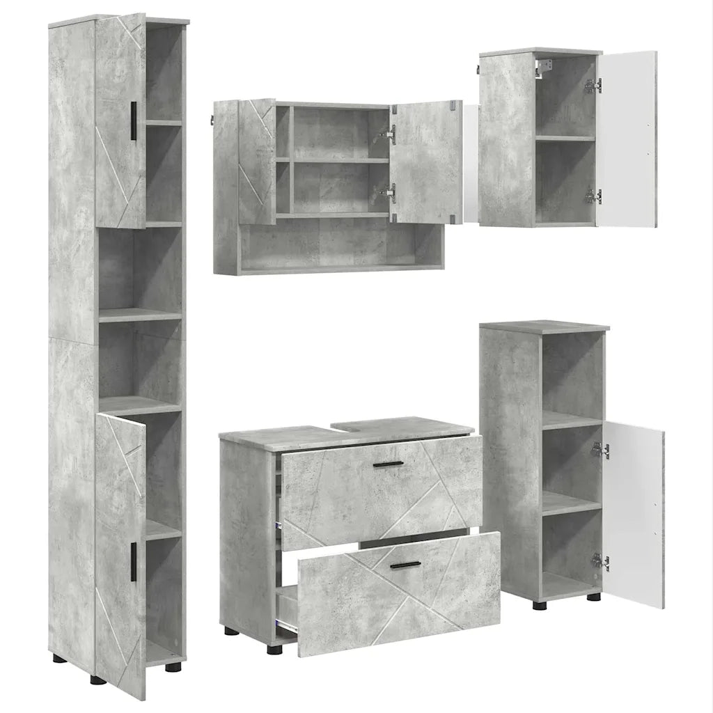 vidaXL Set di mobili per il bagno con cassetto 5 pcs Grigio cemento
