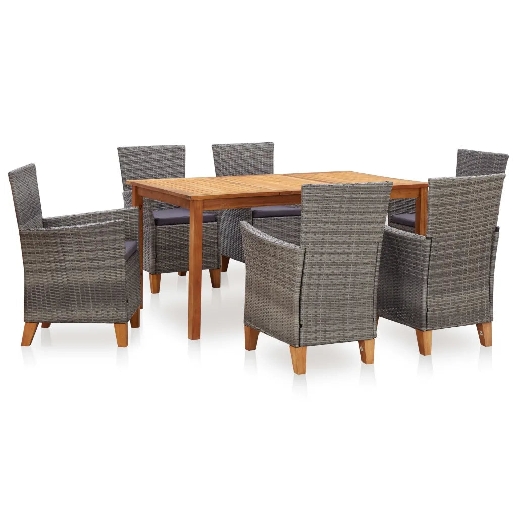 Set Pranzo da Giardino 7 pz Polyrattan e Legno d'Acacia Grigio cod mxl 36935