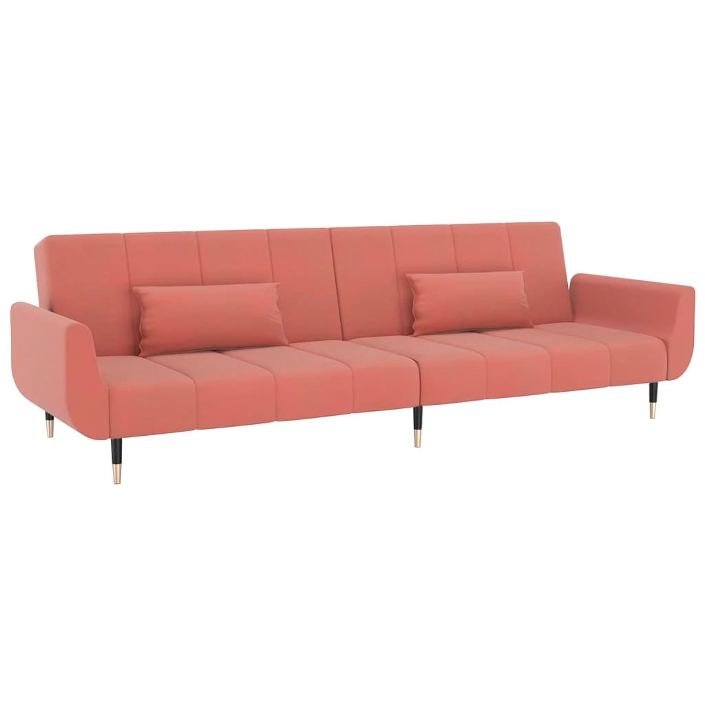Divano letto a 2 posti letto per gli ospiti trasformabile divano letto per soggiorno pieghevole per uso interno con due cuscini velluto rosa 02_0020657