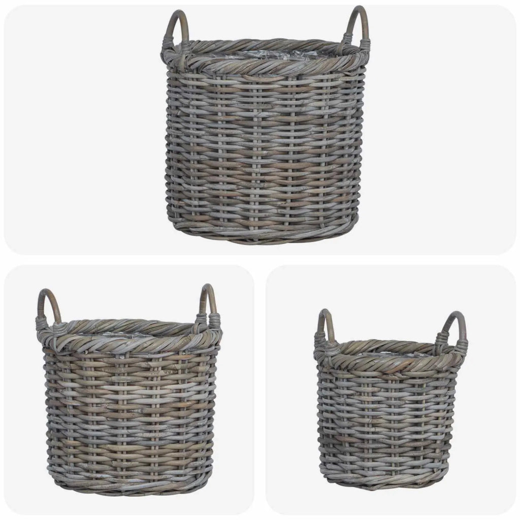Cesto per Piante 3 pcs Grigio Kubu Rattan Kubu