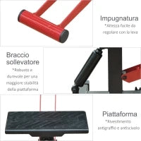 Cavalletto Alzamoto ad Altezza Regolabile con Manovella, in Acciaio e Gomma, 28x17.5x24.5-35.5 cm, Nero e Rosso