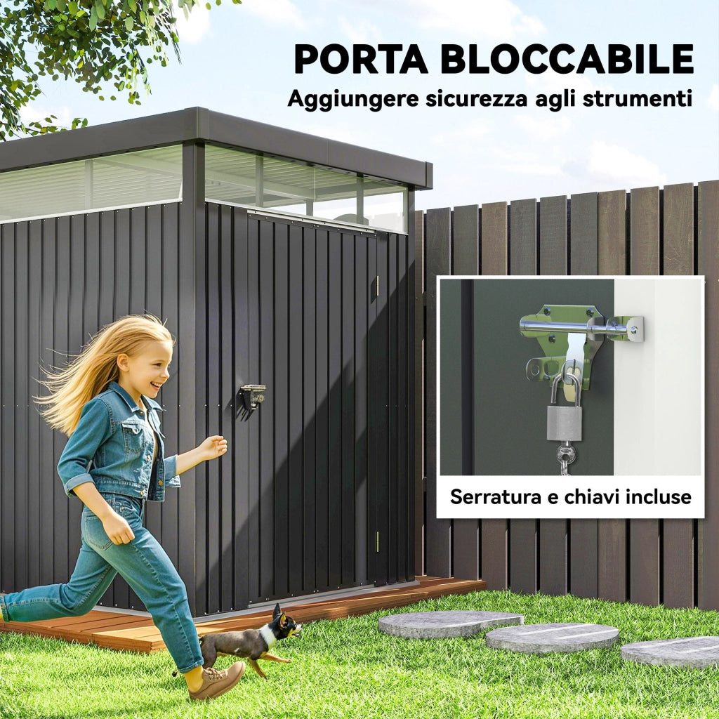 Capanno da Giardino con Lucernario in Acrilico 162x259x201 cm in Acciaio Grigio Scuro