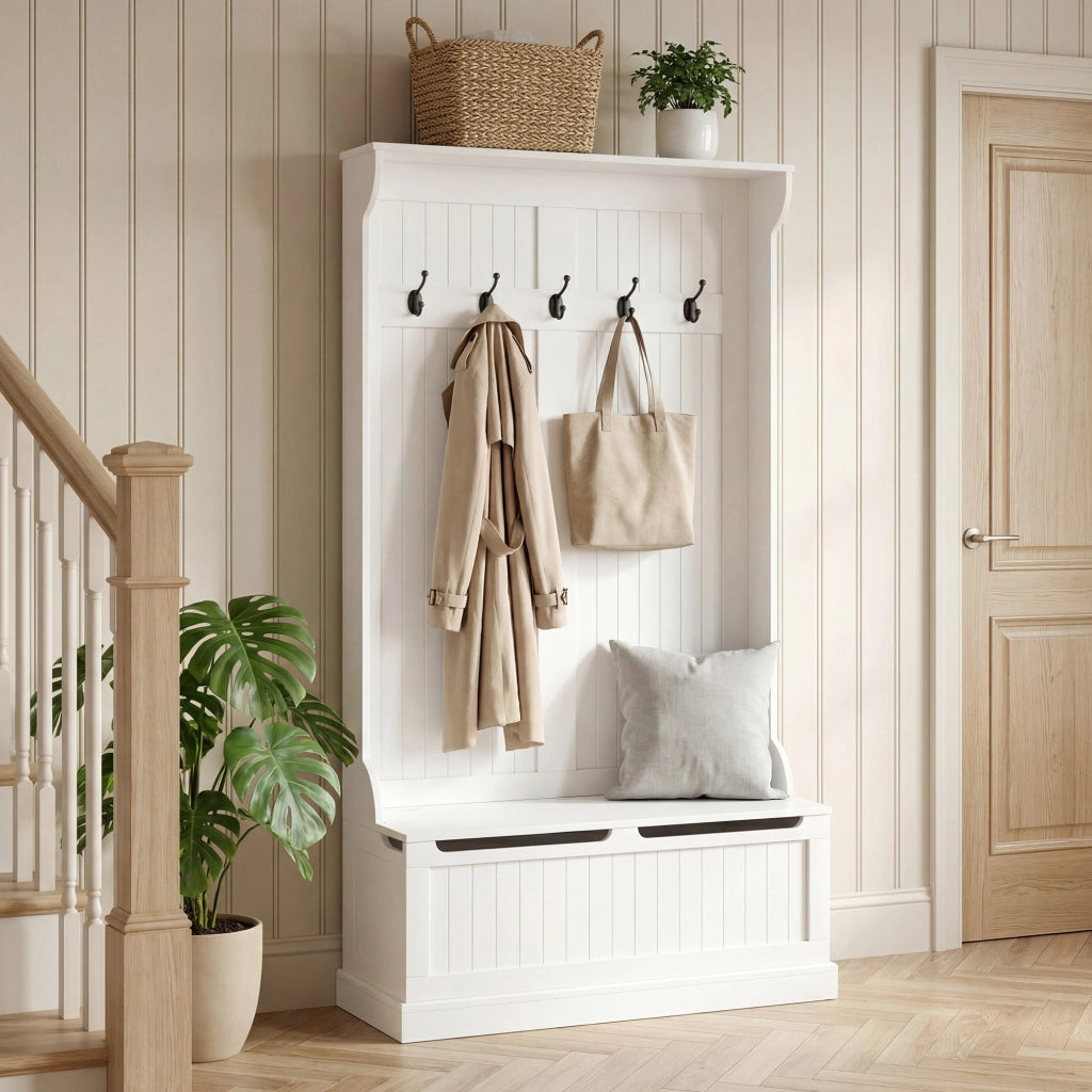 Panca appendiabiti con ripiano ¨C zephmum ¨C crema 96x34x180 cm