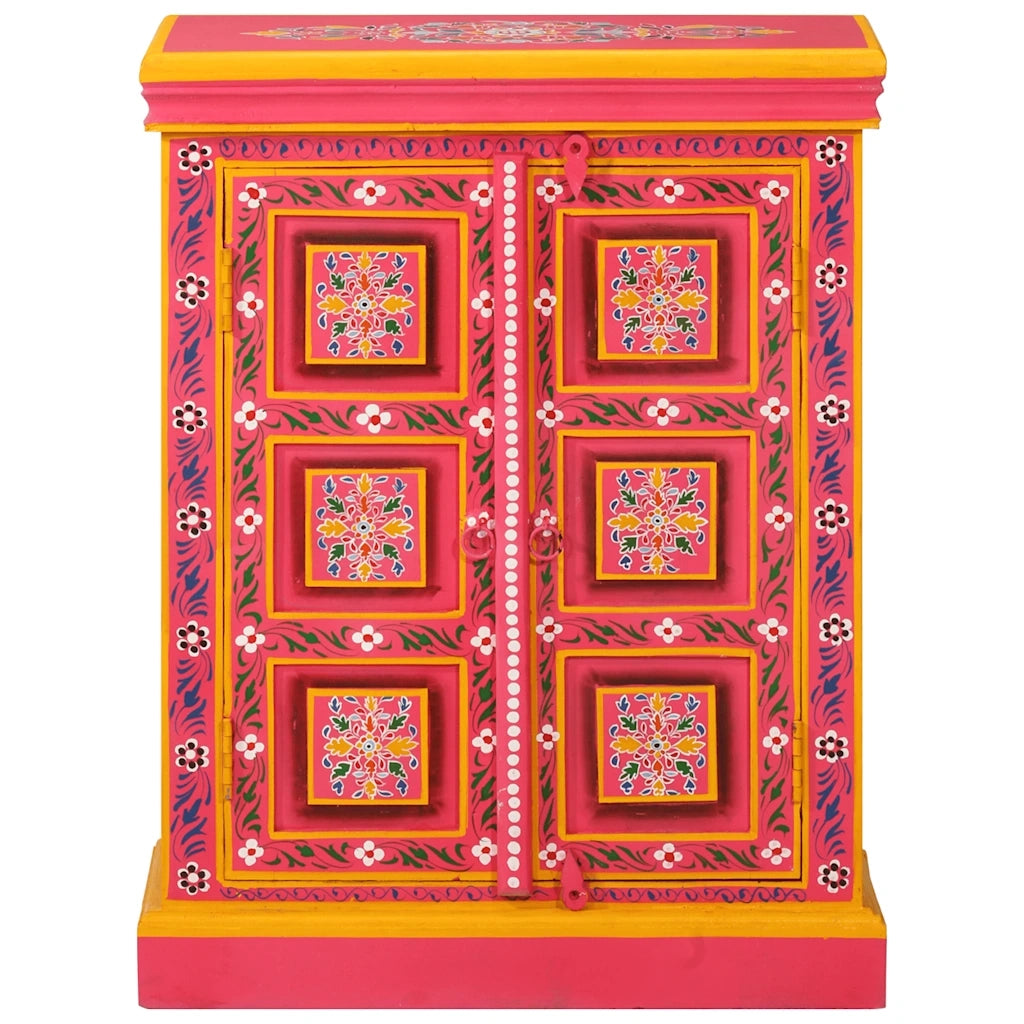 Credenza-Buffet-Armadio da cucina in Legno Massello di Mango Rosa Dipinta a Mano