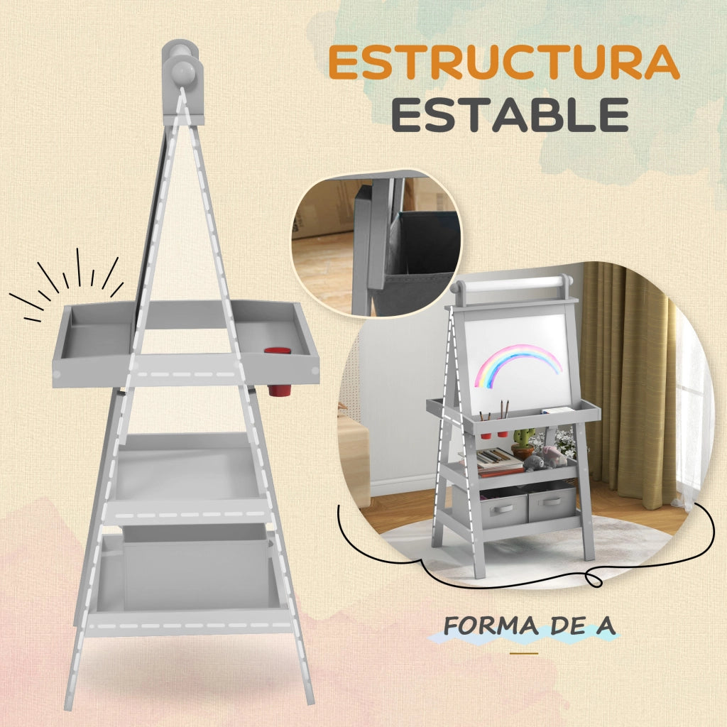 Tavolo da Disegno per Bambini 3 in 1 con Lavagna e Cestino ¨C Zephmum ¨C Grigio