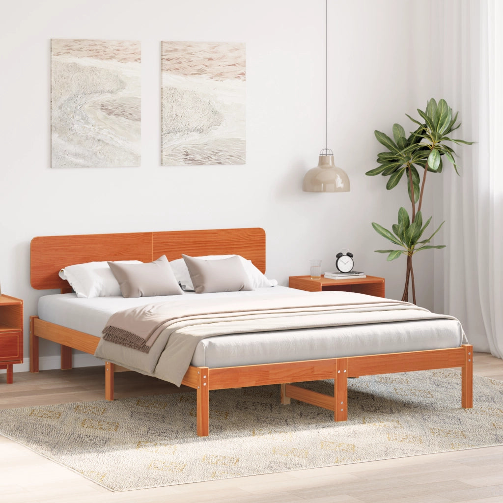 Struttura Letto con Testata Marrone Cerato 200x200 cm Legno Massello di Pino