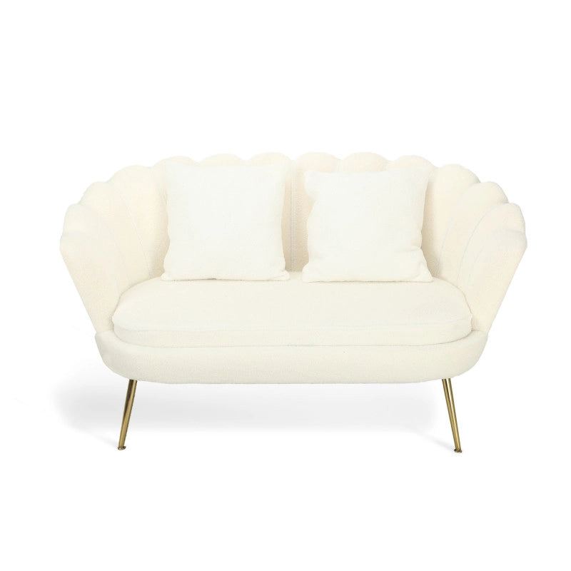 Divano 2 posti Shelly Boucle' Panna/Cromo Oro con 2Cuscini