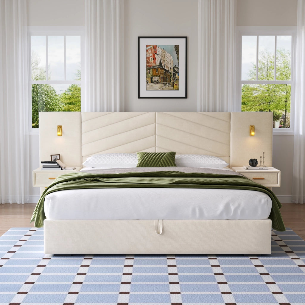 Letti contenitori 160x200 cm; alzata a gas; legno; beige bianco