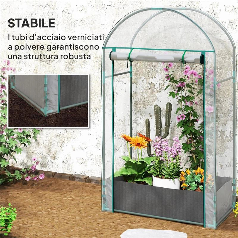 SERRA A PARETE CON SACCO PER PIANTE E INGRESSO AVVOLGIBILE IN ACCIAIO E PLASTICA 89X50X152 CM TRASPARENTE