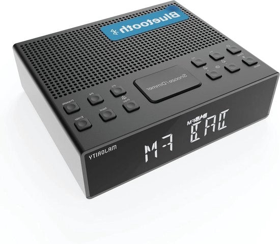 Radiowekker Bluetooth con ricezione DAB+, doppia allarme e funzione snooze, grande display regolabile e alta fedeltà sonora - ricarica via USB e ingresso auricolare FM