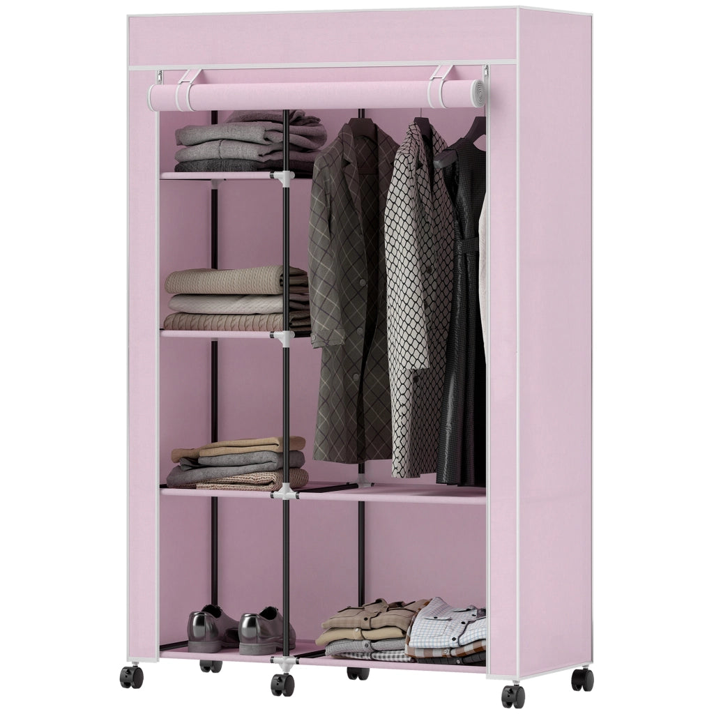 Armadio guardaroba portatile con ante in tessuto e ruote ¨C Xylo ¨C rosa 103x43x162cm