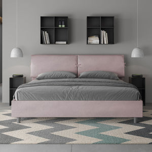 Letto Matrimoniale King Size 180x210 cm con Rete Testata con Cuscini Imbottito in Microfibra Mados Glicine