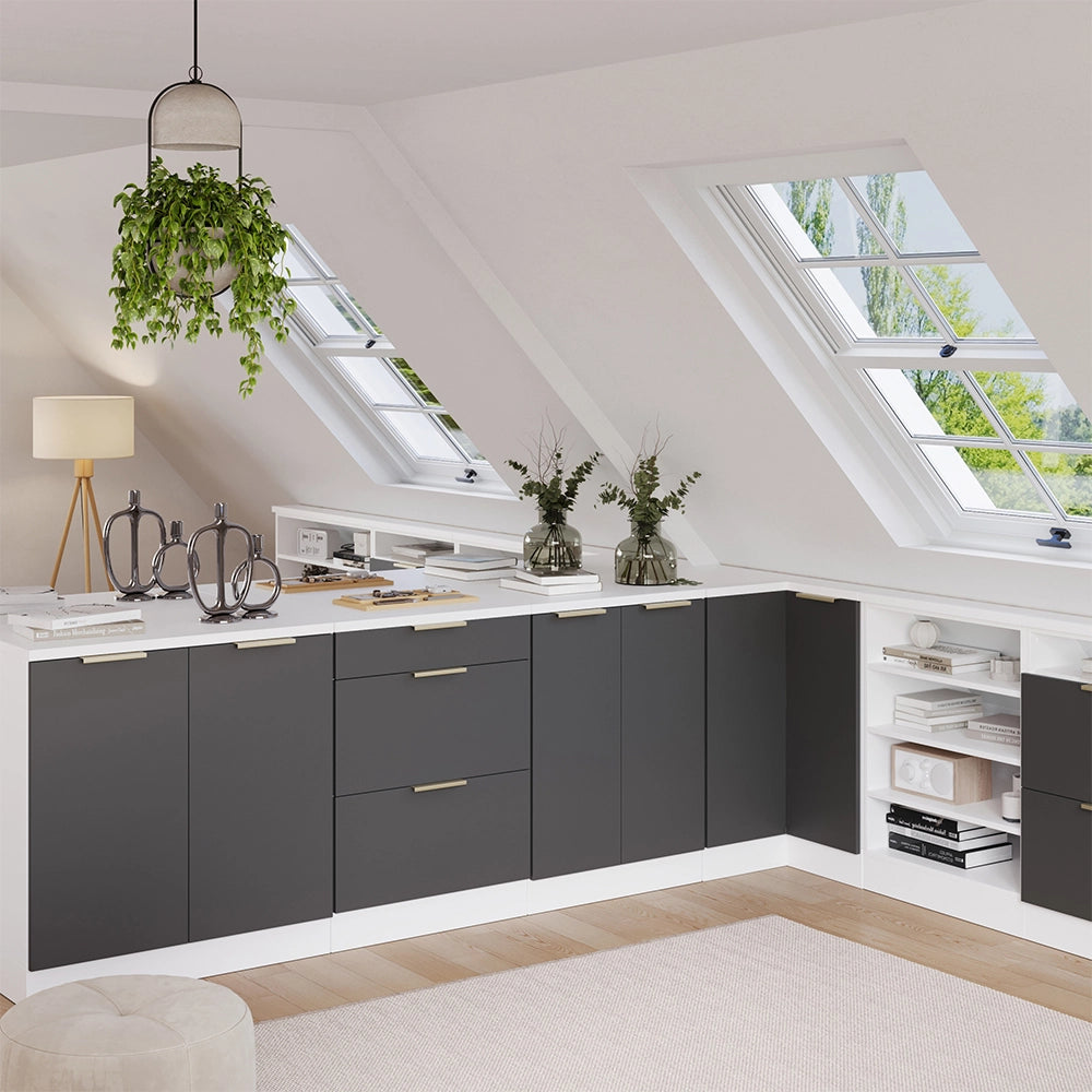 Mobile per mansarda Rion Antracite-oro/Bianco 60 x 83.8 cm senza inclinazione con 3 cassetti Vicco