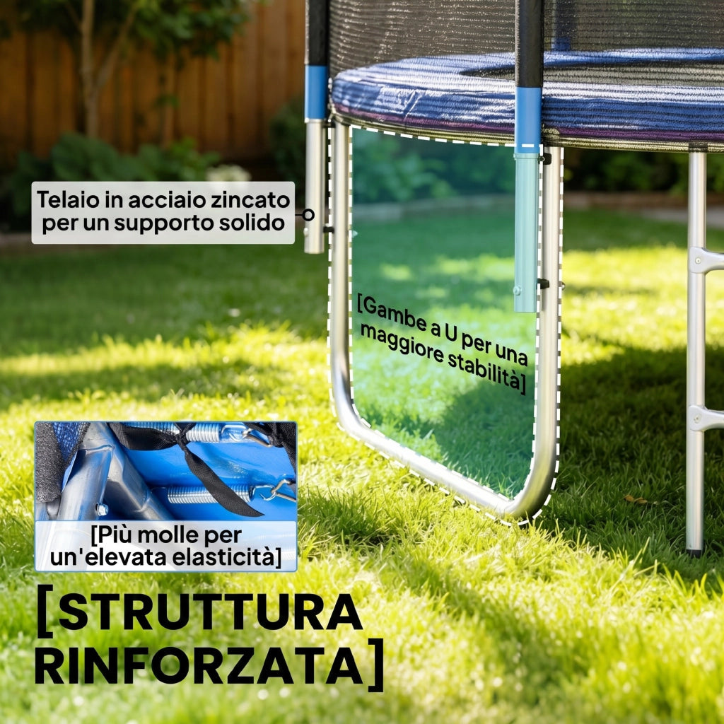 Trampolino da Giardino con Rete di Sicurezza e Scaletta ¨C zephmum ¨C Blu, Acciaio e Plastica, ?180x200 cm
