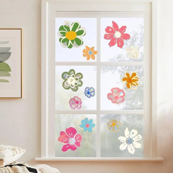 Due madeliefje adesivi in vetro, decorativi 3D, schermatura per finestra con prisma arcobaleno, doppia adesivo decorativo resistente allo shock, 45 x 30 cm