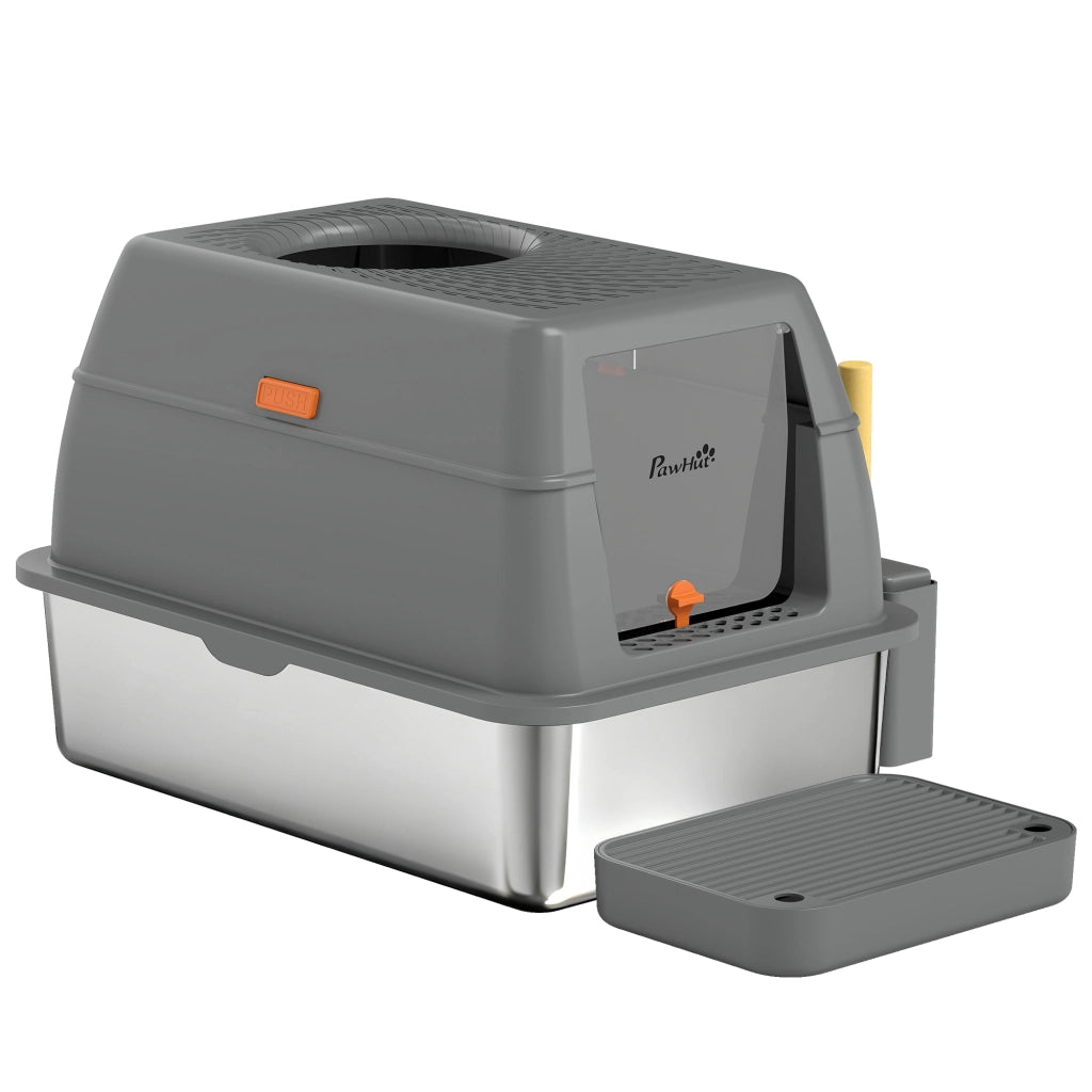Lettiera chiusa per gatti ¨C Xylo ¨C acciaio inossidabile con coperchio grigio scuro 60x40x38cm