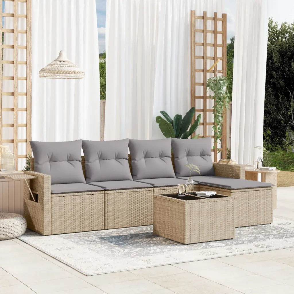 Set Divano da Giardino 6 pz con Cuscini-Sofa da Giardino-Divanetto da esterno Beige in Polyrattan 151726