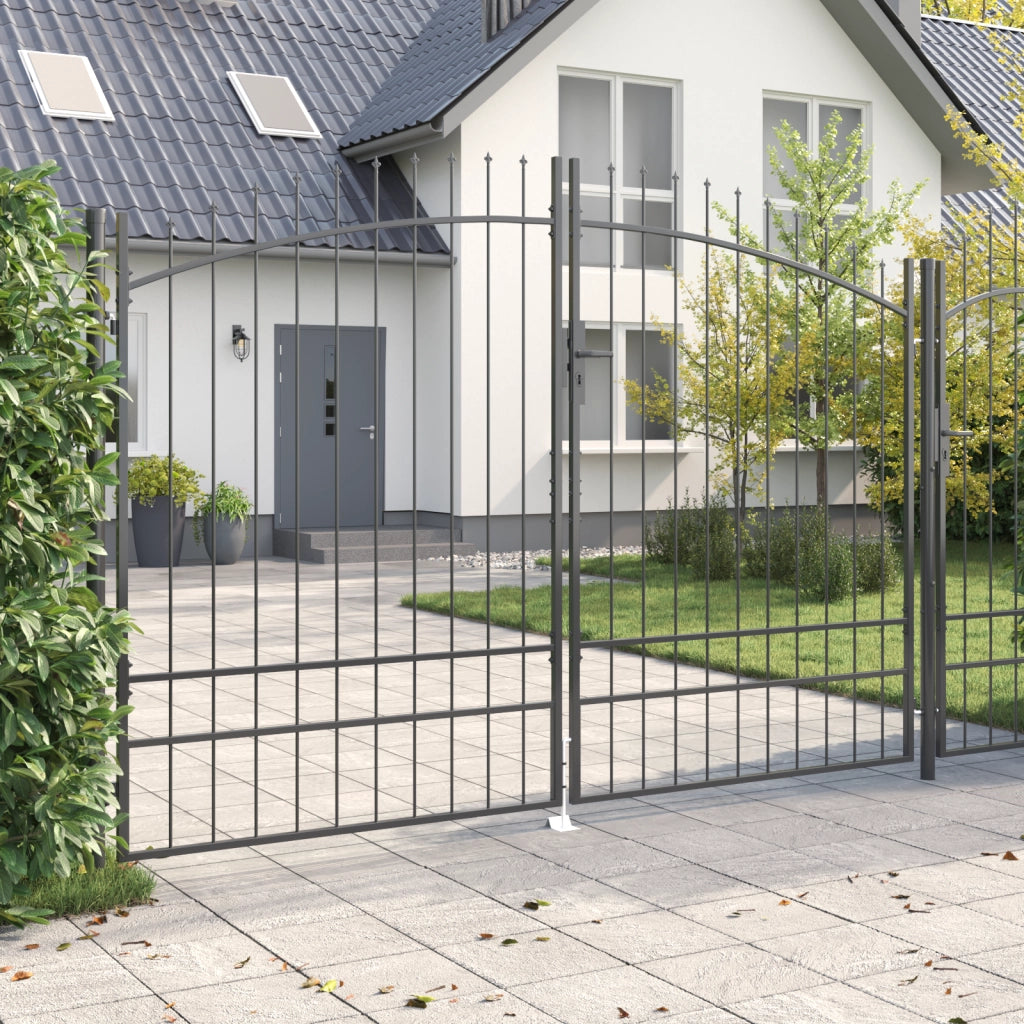 Cancello da Giardino con Punta a Lancia Doppio Battente Grigio 200x300 cm Acciaio