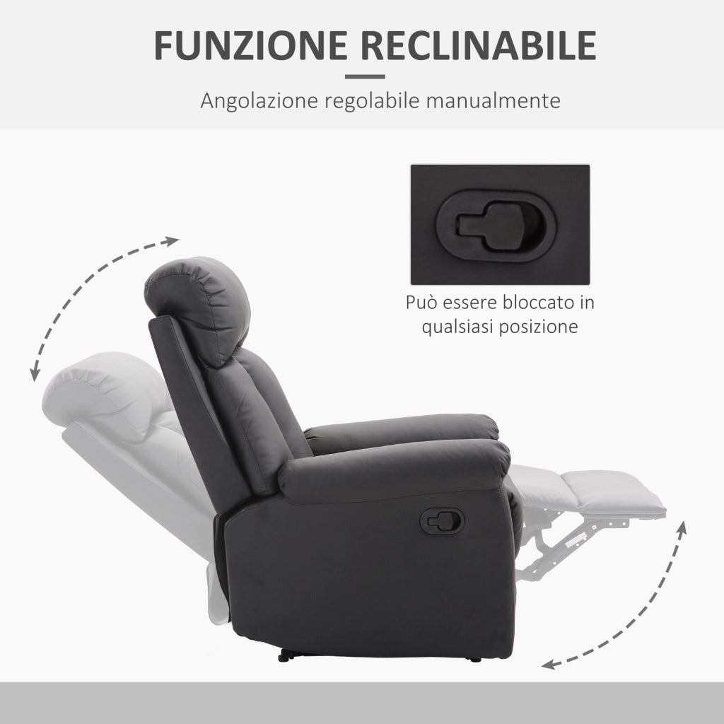 Poltrona Relax Classica in Similpelle Schienale Reclinabile e Poggiapiedi Nera