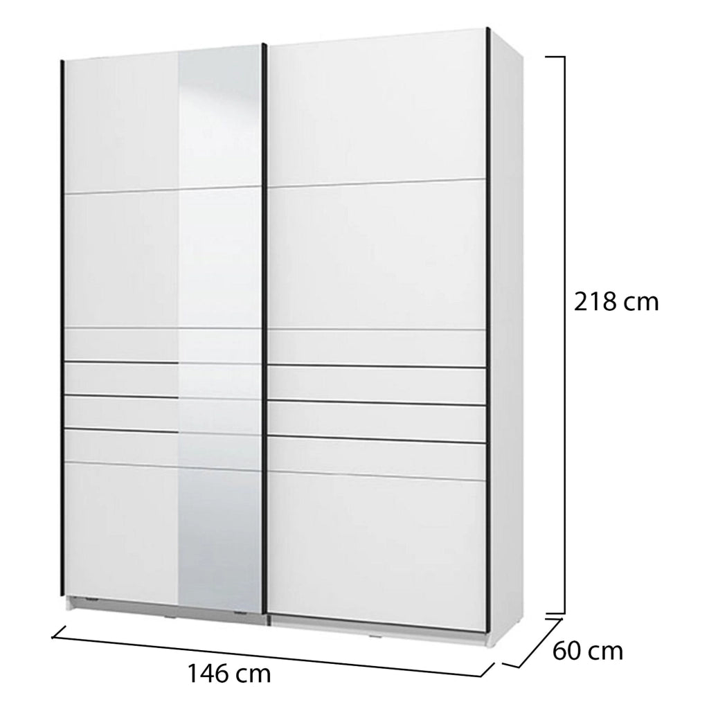 Armadio Camera da Letto Vialone, Guardaroba Grande Appendiabiti, 145.5x217.5h cm Bianco Opaco