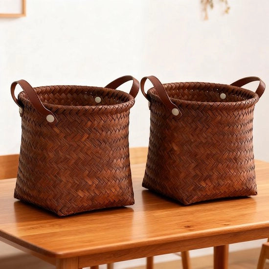 Mandoperaio in lega leggera e sostenibile, con cesto intrecciato a mano e maniglia, set a due pezzi 25 cm x 25 cm