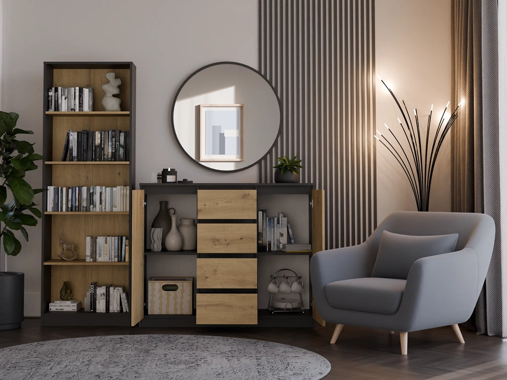 Cassettiera MALWA 2d4s 120 antracite rovere artisan per camera e soggiorno