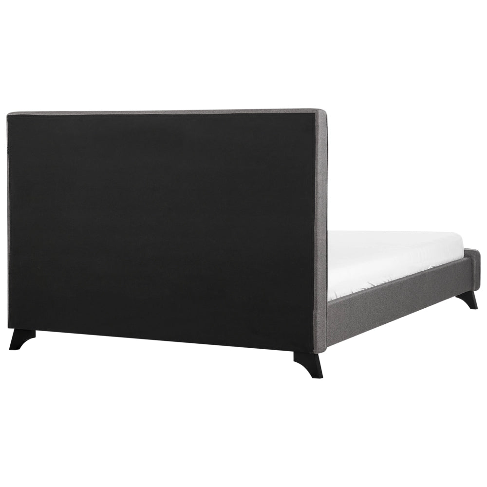 Letto Imbottito in tessuto Grigio Rete Doghe Testata Alta Piedini Legno 140 x 200 cm in stile moderno